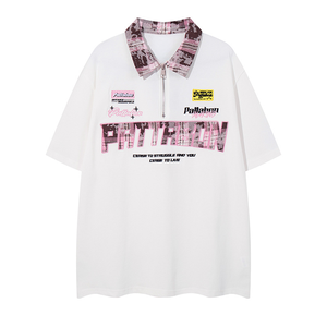 เสื้อเชิ้ตผู้ชายลายทางสีแดงขาว แขนสั้น ผ้าฝ้ายแคนวาส ทอแบบสบายๆ ระบายอากาศได้ดี น้ำหนัก 240 กรัม ติดกระดุมด้านหน้า ดีไซน์โลโก้ - Product Image 1