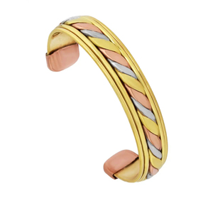 Brazalete de Metal Trenzado Tricolor para Hombre y Mujer, Brazalete Abierto de Cobre y Latón de Tres Tonos, Estilo Vintage, Antideslustre, Unisex, Venta al Por Mayor - Product Image 6