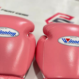 Gants de boxe professionnels en cuir véritable rose à lacets, pour entraînement et sparring, avec logo, les plus vendus - Product Image 4
