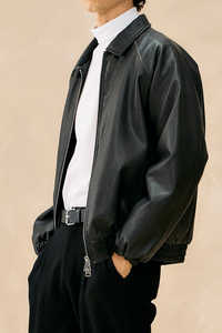 Vintage Vegan Leather <b>Jacket</b>-Windproof Waterproof Breathable Men's Full Sleeve All Seasons - Product Image 3