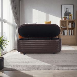 L8133 Brown PU <b>Leather</b> Oval Storage <b>Stool</b> Elegant Comfortable Ottoman Design - Product Image 5