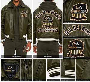 Chaqueta Bomber Varsity de Cuero de Alta Calidad, Fabricada por Goldenwave, con Diseño de Parche Bordado Personalizado, Estilo Urbano - Product Image 5