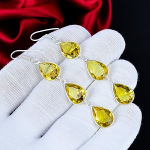 <b>Citrine</b> <b>Earring</b> 925 Sterling Silver Cabochon Gemstone <b>Earrings</b> Handmade Jewelry Gift For Women - Product Image 1