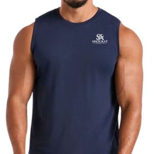 Mens <b>Navy</b> Blue Sleeveless Tank <b>Top</b> Crew Neck Gym Workout Shirt Athletic Fitness Training Sportswear Casual Activewear Running - Product Image 5
