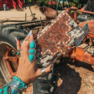 Nouvelle Pochette Longue de Luxe pour Femme en Cuir Véritable 100% Style Western, Motifs Floraux Gravés, Porte-Cartes Portable de Créateur - Product Image 5