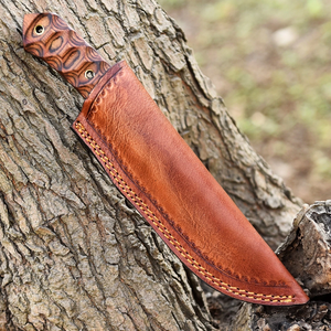 Cuchillo de Supervivencia Nórdico de Acero Industrial de Alto Carbono con Mango de Madera Pakka y Funda de Cuero, Largo Total de 9 Pulgadas, Espiga Completa, para Camping y Caza - Product Image 4