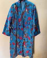 Nouvelle arrivée, robe kimono élégante de haute qualité en velours de coton brodé, col en V, longueur intégrale, motif floral, pour femmes, demoiselle d'honneur