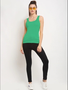 Débardeur en tricot vert uni pour femme, col rond, vêtement décontracté, 100% coton, respirant, longueur normale - Product Image 5