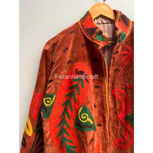 Brown <b>Velvet</b> <b>Jacket</b> Handmade Short Suzani <b>Jacket</b> Uzbek Embroidery <b>Jacket</b> With Inside Cotton Lining - Product Image 3