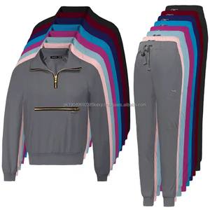 Conjuntos de pantalones y sudaderas para correr al mejor precio, uniformes de hospital con logotipo personalizado elástico, conjuntos de uniformes médicos de manga larga para mujer - Product Image 1