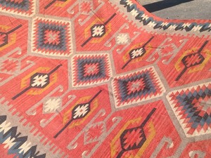 Tapis géométrique Kilim fait main, rectangulaire, en laine et acrylique, à poils moyens, écologique, tufté à la main, pour salon, nettoyage localisé - Product Image 3