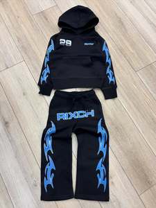 Ensemble de survêtements décontractés d'hiver pour femmes 2027, pantalon de survêtement à capuche noir uni 100% coton, longueur intégrale, avec poches latérales - Product Image 1