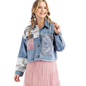 Chaqueta Corta Reversible de Mezclilla Lavada para Mujer, Estilo Boho, con Forro de Algodón, para Otoño - Product Image 1