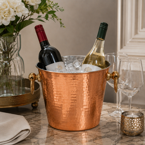 Cubo enfriador de vino de cobre martillado con asas de latón y revestimiento de acero inoxidable, enfriador de bebidas para fiestas, bares y hoteles - Product Image 3