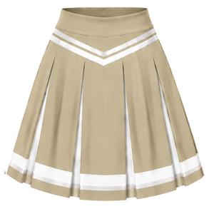 Jupe plissée beige de cheerleading avec bordure à rayures blanches, uniforme de performance athlétique pour femmes et filles, tenue d'équipe - Product Image 2