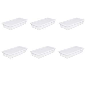 Juego de Cajas de Almacenamiento Sterilite de 41 Qt con Base Transparente y Tapa Blanca para Organización Debajo de la Cama, Paquete de 6 - Product Image 1