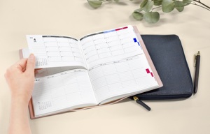 Agenda séparé double, planificateur hebdomadaire, format vertical A5 B6, reliure cousue, couverture ronde en PU - Product Image 3
