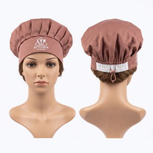 Casquette de chef unisexe en sergé de polycoton 240 GSM de qualité supérieure, rose poudré, avec dos élastique réglable, impression numérique personnalisée pour restaurant et bar - Product Image 1