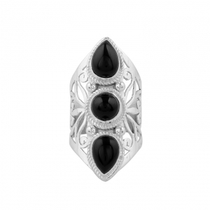 Bague à trois pierres la plus vendue, bande fendue légère, onyx noir, pierre précieuse naturelle, vente en gros, bijoux indiens pour femmes - Product Image 1