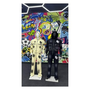 Stoopid Men's Hooded Tracksuit <b>Set</b> Yellow Black Letter Print <b>Knitted</b> Streetwear Autumn Full Zip Sweatshirt Pants - Product Image 1