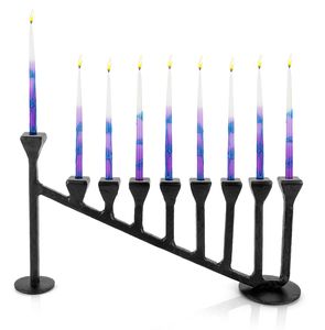 Matte <b>Black</b> Curved Metal Menorah Candle Holder Hanukkah Modern Decorative Tabletop Elegant Home Display Stand - Product Image 1