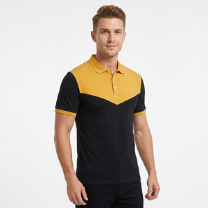 Polo pour homme à blocs de couleur, manches courtes, tricoté, décontracté, design uni, noir et jaune - Product Image 6
