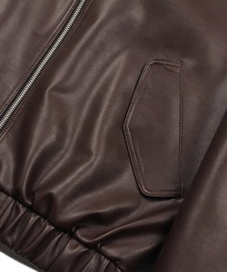 <b>Men's</b> <b>Brown</b> Genuine <b>Leather</b> Bomber <b>Jacket</b> Turn-down Collar Zipper Closure Regular Fit Autumn Wear - Product Image 6