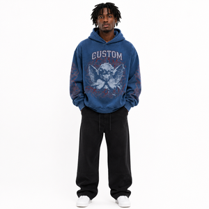 Sweat-shirts à capuche personnalisés en molleton épais, effet délavé à l'acide, avec motif ange imprimé tendance, coupe oversize, style streetwear - Product Image 2