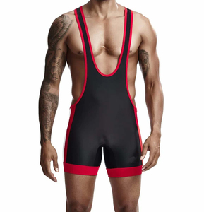 Men's Black Red Wrestling Singlet Fitted Polyester 160g Digital Print Stretch <b>Athletic</b> Wear for Sports - Product Image 1
