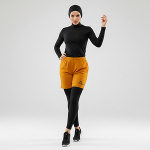 กางเกงเลกกิ้งรัดรูปสำหรับสตรีมุสลิม เอวสูง ระบายอากาศ ซับเหงื่อ ทรงปกติ กางเกงกีฬา 2 in 1 แบบมีกางเกงซับใน ฮิญาบ ไซส์พลัส - Product Image 1