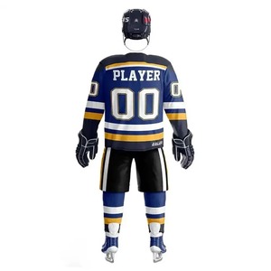 Navy Blue <b>White</b> V-stripe Printed Short Hockey Uniform Full Set Helmet Jersey Pants Gloves <b>Socks</b> Custom Name Number Sublimation - Product Image 3