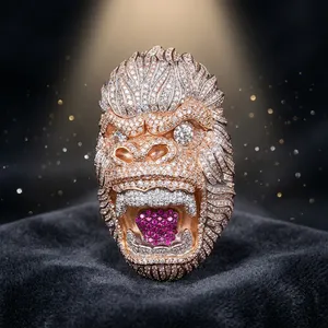 Colgante con forma de cabeza de gorila, con diamantes de moissanita de colores, chapado en oro macizo, diseño de cara de simio, joyería animal estilo hip hop - Product Image 1