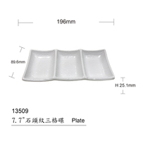 Plat à sauce rectangulaire en mélamine de qualité A5 à 3 compartiments, noir et blanc, en grès, pour accompagnements alimentaires des restaurants asiatiques