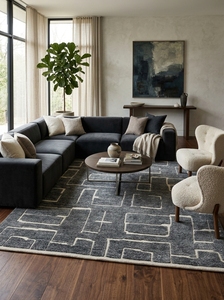 Factory Direct Hand Knotted Charcoal Wool Rug | Luxury Geometric Designer <b>Carpet</b> for Modern Living Interiors - Product Image 2