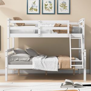 Letto a castello bianco con letto singolo sopra e letto matrimoniale, con scaletta e ringhiera di sicurezza per camera da letto - Product Image 3
