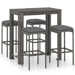Juego de barra de patio gris de ratán polivinílico de 5 piezas con cojines Colección de muebles para exteriores - Product Image 2