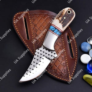 Couteau de chasse EDC à pointe clip, manche en corne de cerf, qualité supérieure, fait main, directement de l'usine, pour farrier, raspador, couteau de camping, OEM/OBM - Product Image 1