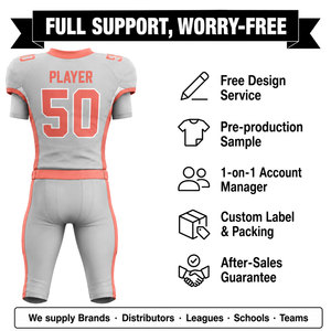 Ensemble Maillot et Pantalon de Football Américain Personnalisé par Sublimation pour Homme – Anti-humidité, Coupe Ajustée, Manches Courtes, Gris Corail - Product Image 1
