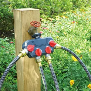 Garden Heavy Duty Metal 4-Way Tap Adaptor Easy Attachment of Fittings Connect 4 Hoses or Timers