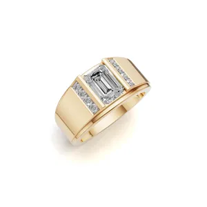 Hadrian Emerald Men Lab Grown <b>Diamond</b> <b>Ring</b> Round & Emerald Cut <b>Diamond</b> <b>Ring</b> in Yellow Gold 9 Stone Pieces of <b>Ring</b> - Product Image 3