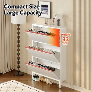 Meuble à chaussures moderne et fin avec 3 compartiments rabattables, pieds surélevés, organisateur minimaliste gain de place pour entrée de maison - Product Image 2
