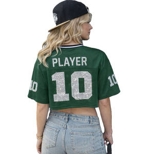 Jersey de Fútbol Americano Personalizado para Mujer, con Logotipo, Malla Corta, Número con Pedrería, Estilo Urbano Holgado, Cuello en V, Suministro de Fábrica - Product Image 3