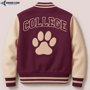 Daizen <b>Star</b> International Men's Varsity <b>Jacket</b> Maroon Cream Embroidered C Paw Logo Preppy Style Autumn Wear - Product Image 6