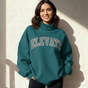 Haut d'hiver pour femme en molleton de polyester et coton tricoté, respirant, écologique, à col montant imprimé sur mesure, manches longues, style streetwear - Product Image 6