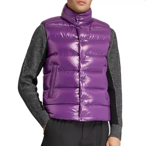 Gilet matelassé violet pour homme, col montant, coupe-vent, rembourré de duvet, décontracté, pour l'hiver, coupe régulière, fermeture éclair - Product Image 6