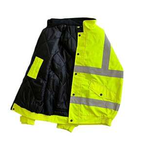 Men's Hi Vis Reflective Safety <b>Jacket</b> Waterproof Polyester Workwear Hooded Regular Fit with Pockets for Construction - Product Image 2