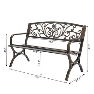 Panca in ferro bronzato da 50 pollici con schienale a farfalla e gambe incrociate, design antico, mobili in metallo per esterni per patio, ingresso, giardino, parco, hotel, centri commerciali - Product Image 3