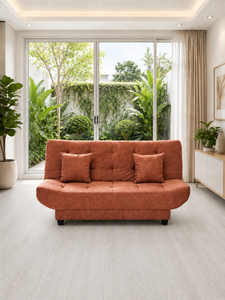 Canapé-lit capitonné en velours, convertible, en tissu, orange, pour salon, chambre d'amis, appartement, hôtel, villa, hôpital - Product Image 4