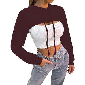 Sweat-shirt à capuche court en coton pour femme, haut à capuche vierge, personnalisable avec logo, fournisseur de vêtements OEM ODM, vente en gros, prix abordable, lavable, grandes tailles - Product Image 3