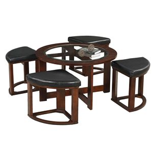 Cylina <b>Solid</b> <b>Wood</b> Round <b>Table</b> Set with 4 Stools Coffee <b>Table</b> and Living Room Furniture Glass <b>Top</b> Elegant Design - Product Image 6